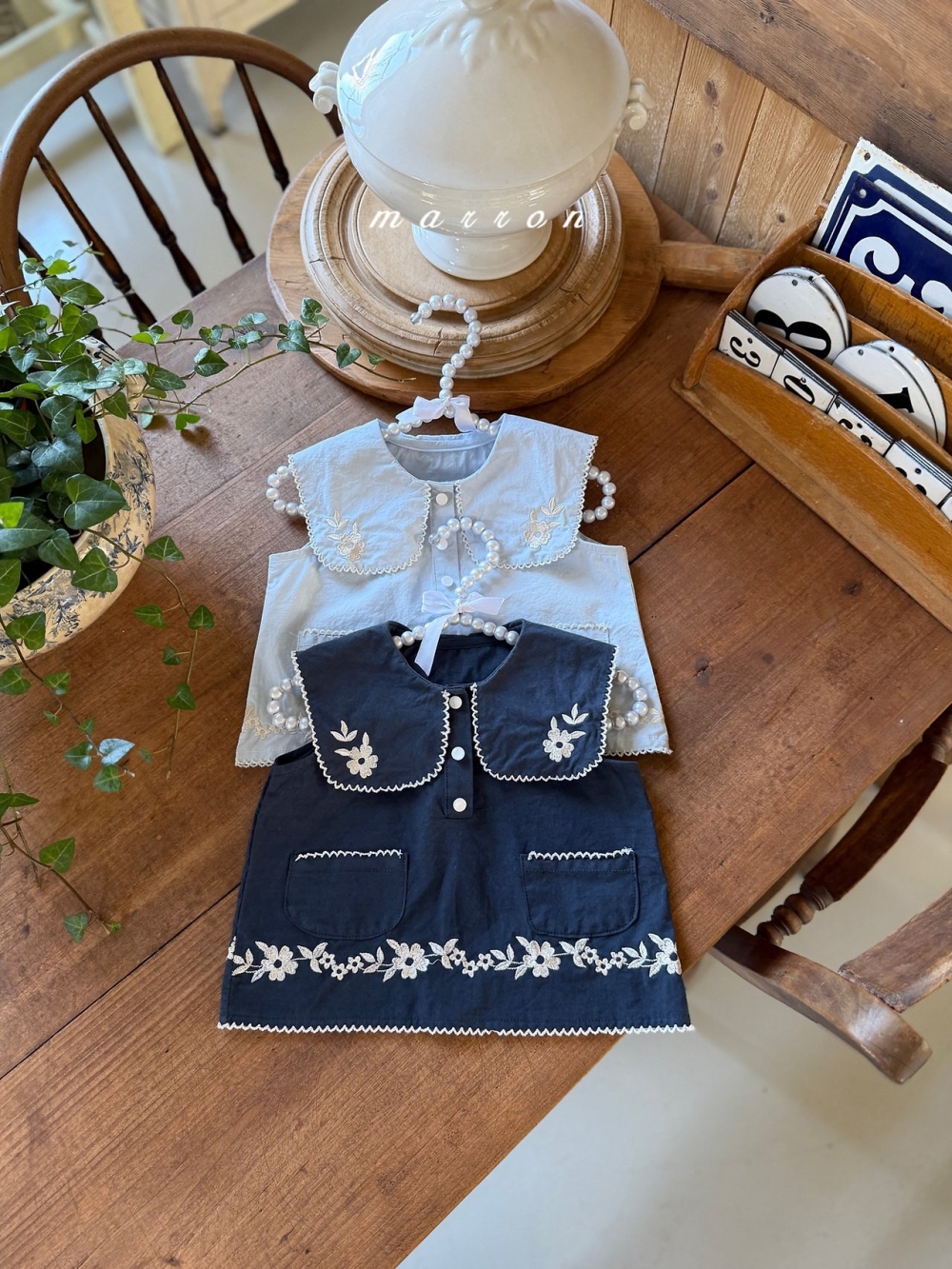 Marron25｜(1y-6y) 莉莉刺繡小花襯衫