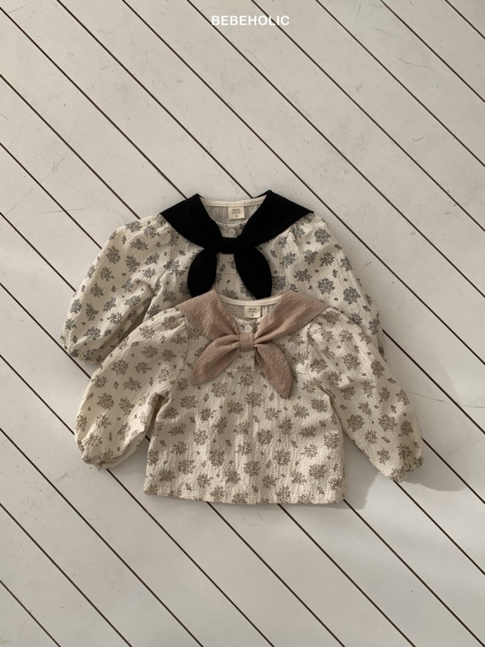 Bebe holic41｜(3m-18m) 領結碎花娃娃袖襯衫