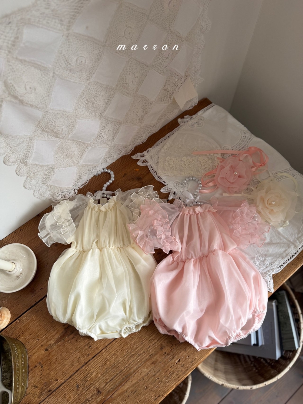 Marron05｜(3m-18m 1y-6y) 玫瑰花公主包屁衣/洋裝