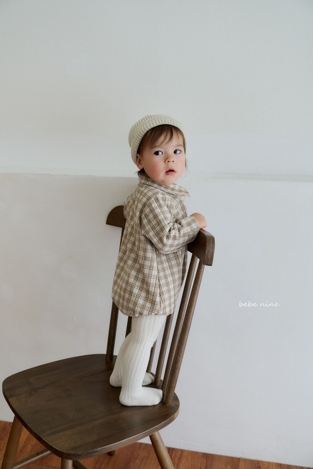 bebe nine14 (55cm-75cm) 2色紳士格紋包屁衣