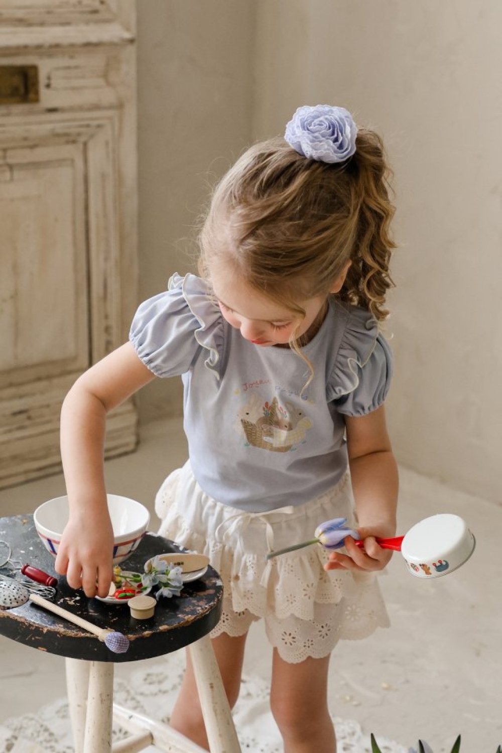 FLO12｜(75-140) 兔兔公主袖上衣