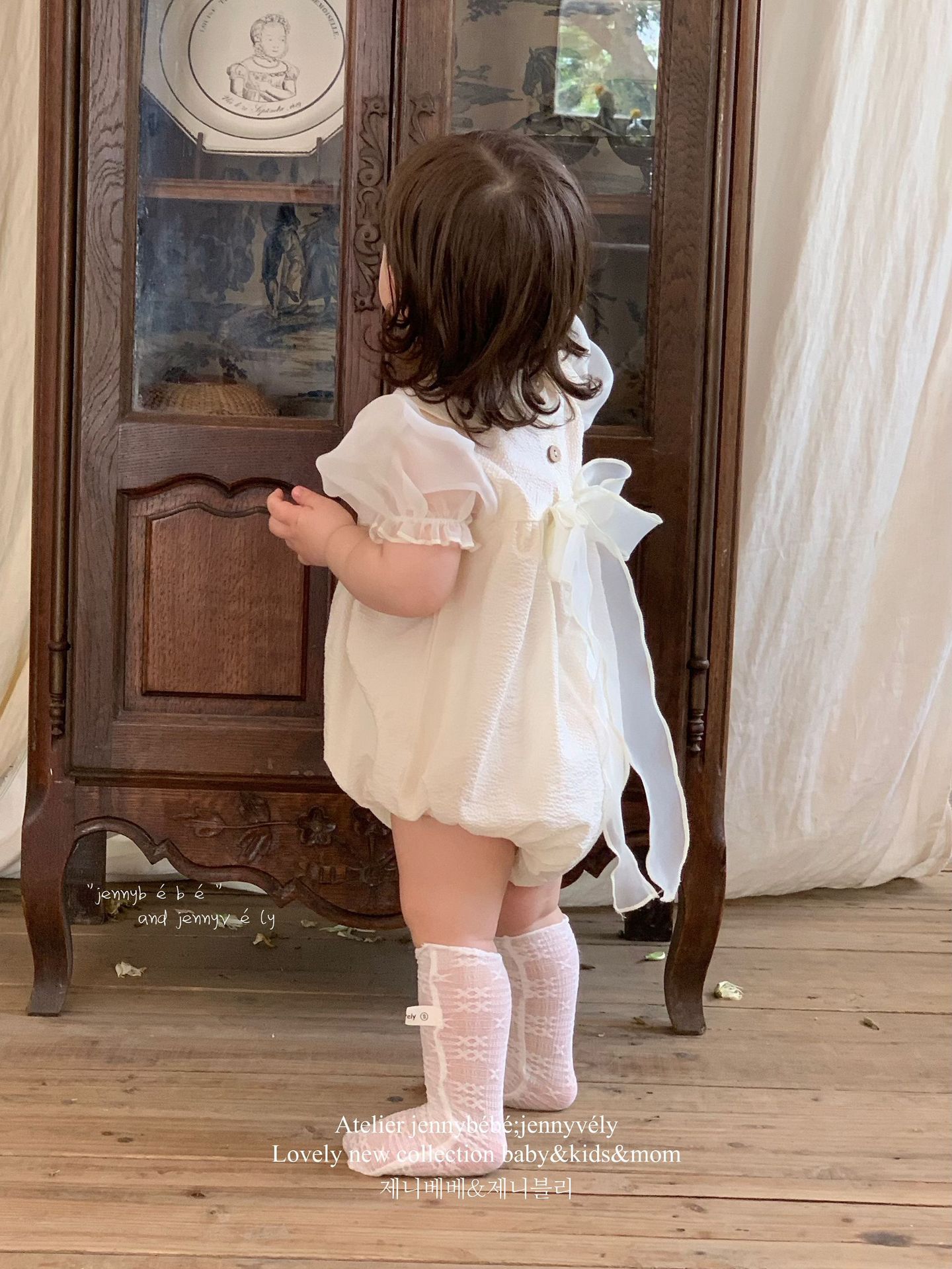 JE21｜(66-120cm) 赫本風網紗袖蝴蝶結包屁衣/洋裝