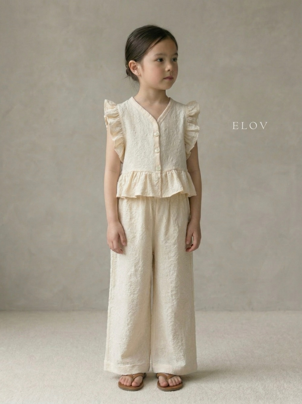 Mon petit11｜(73-118cm) 2色壓紋荷葉袖套裝