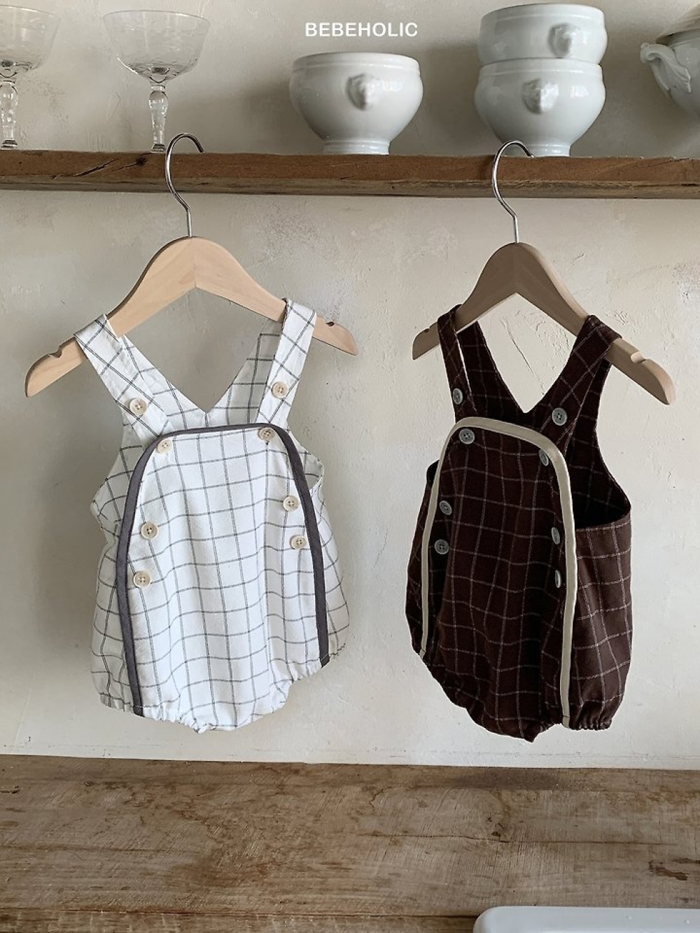Bebe holic13｜(3m-18m) 曲奇格背帶褲