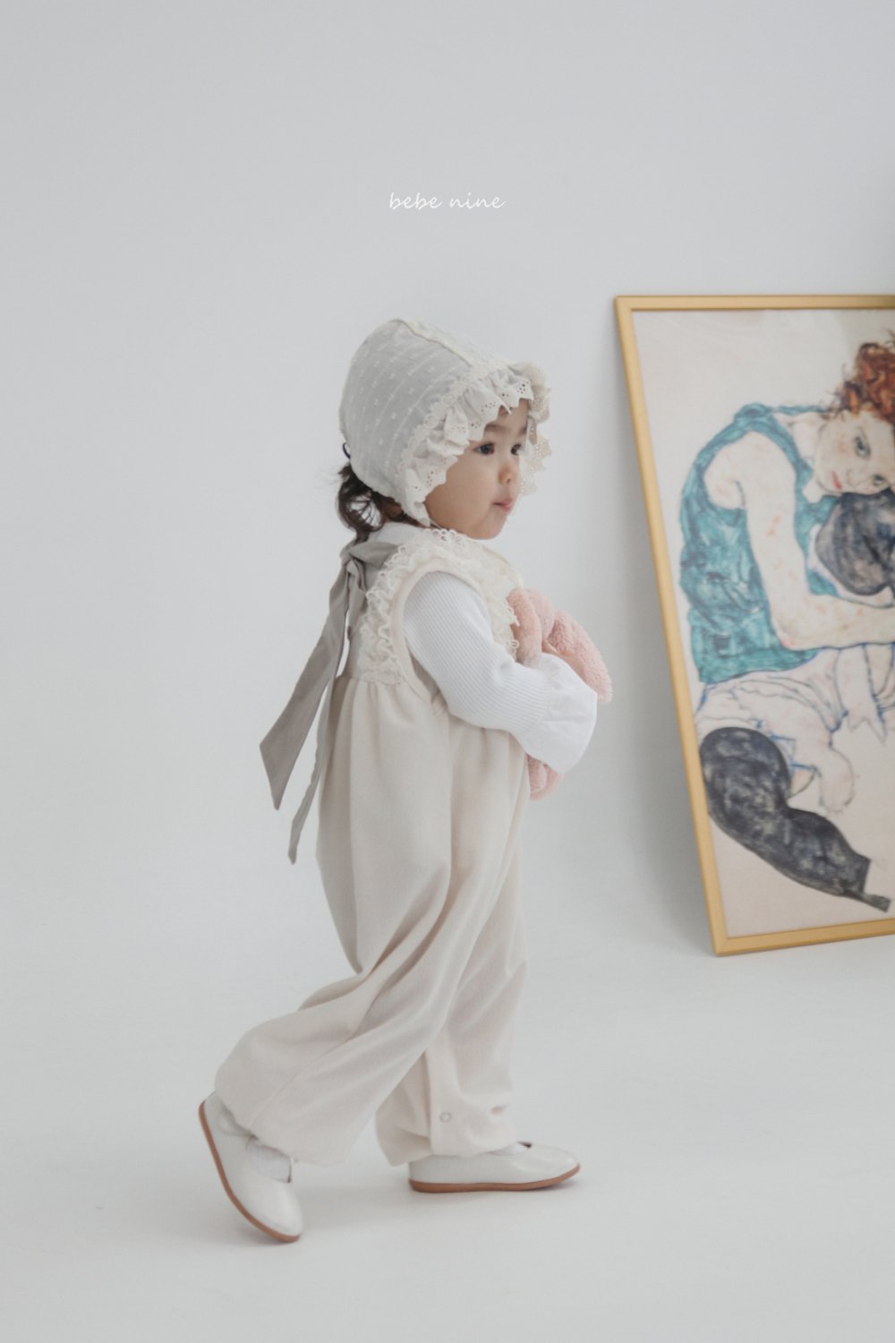 bebe nine26 (65-90) 2色蕾絲滾邊綁帶連身衣