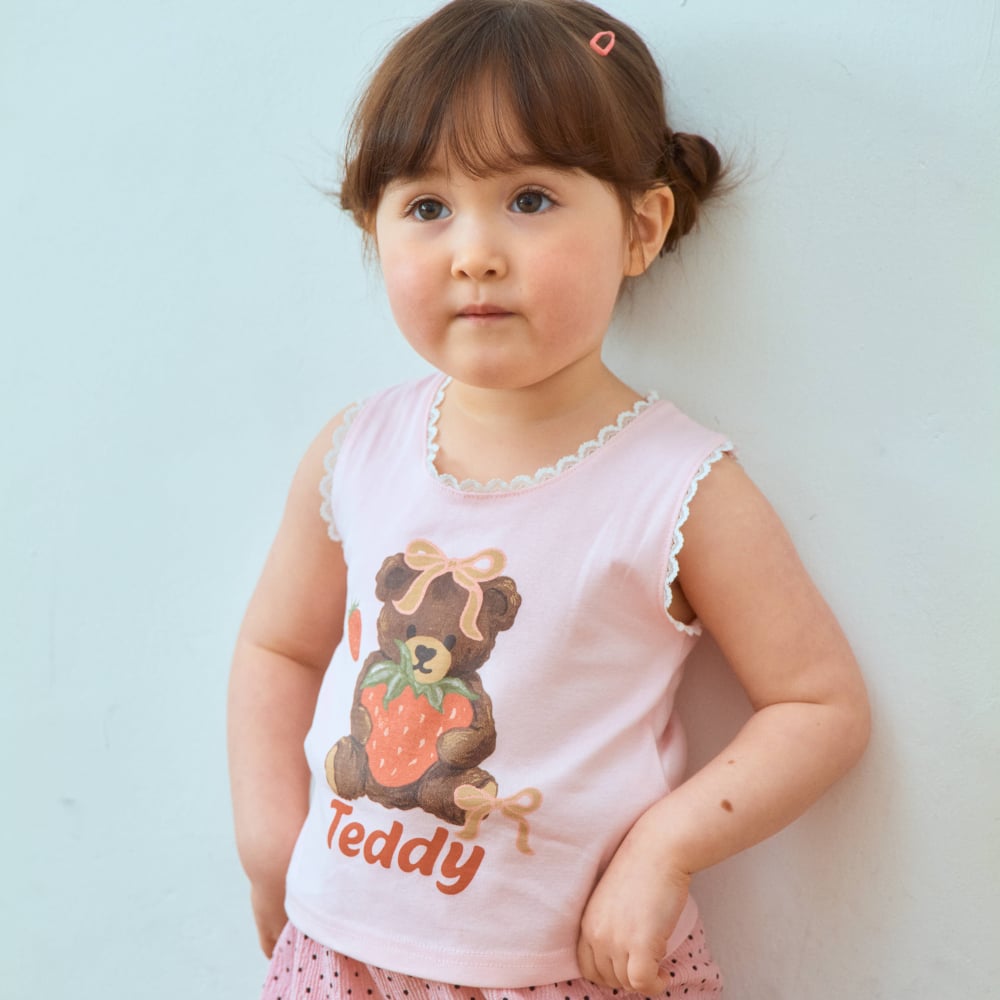 1st blue40｜(~93-118cm) 小熊印花花邊背心