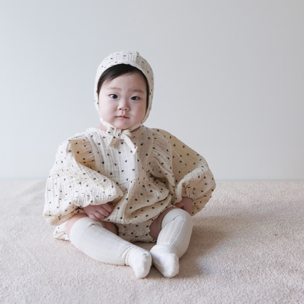 LEMONADE15｜(55cm-85cm) 2色滿滿愛心包屁衣含帽子