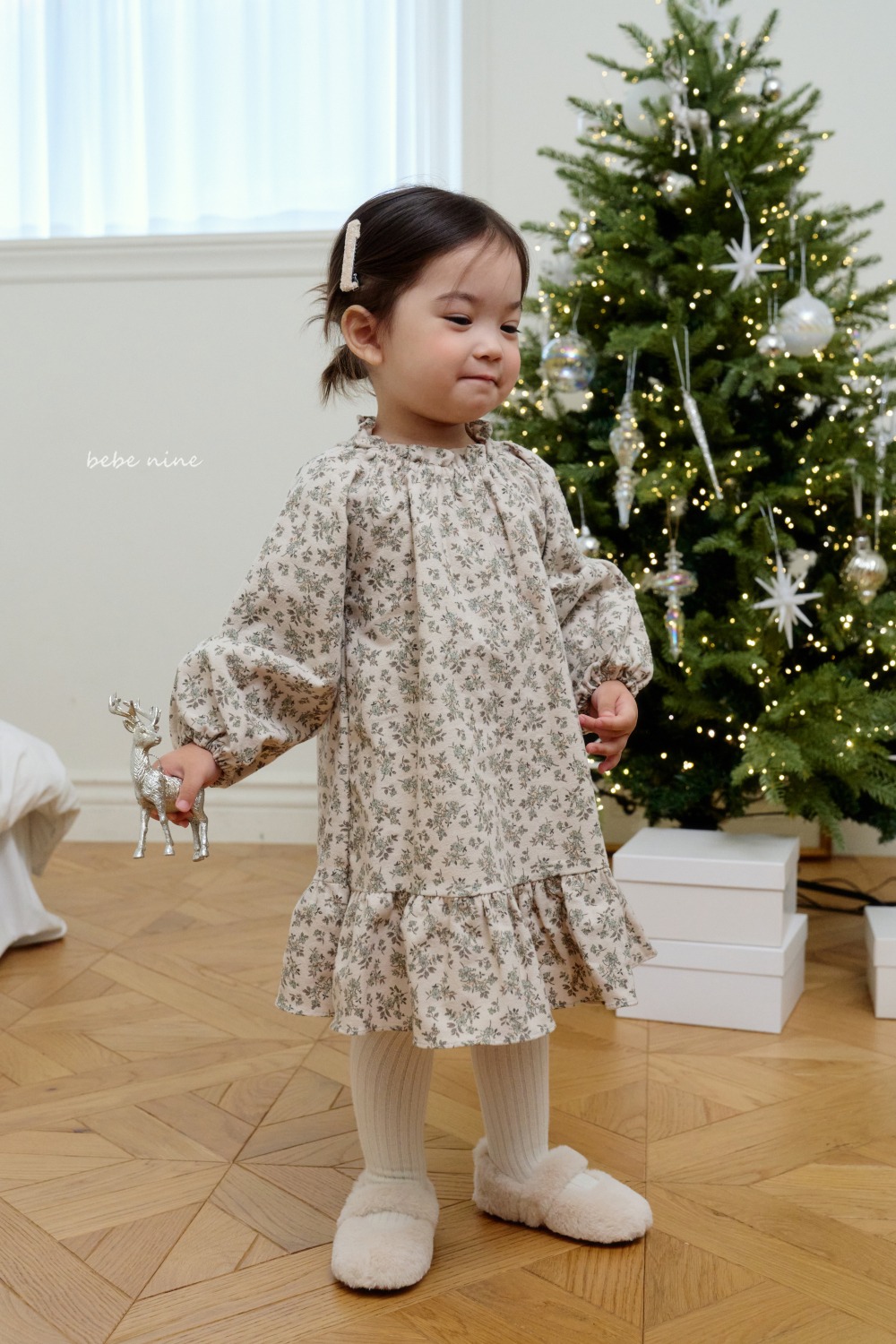 bebe nine42 (65cm-115cm) 2色荷葉裙擺洋裝