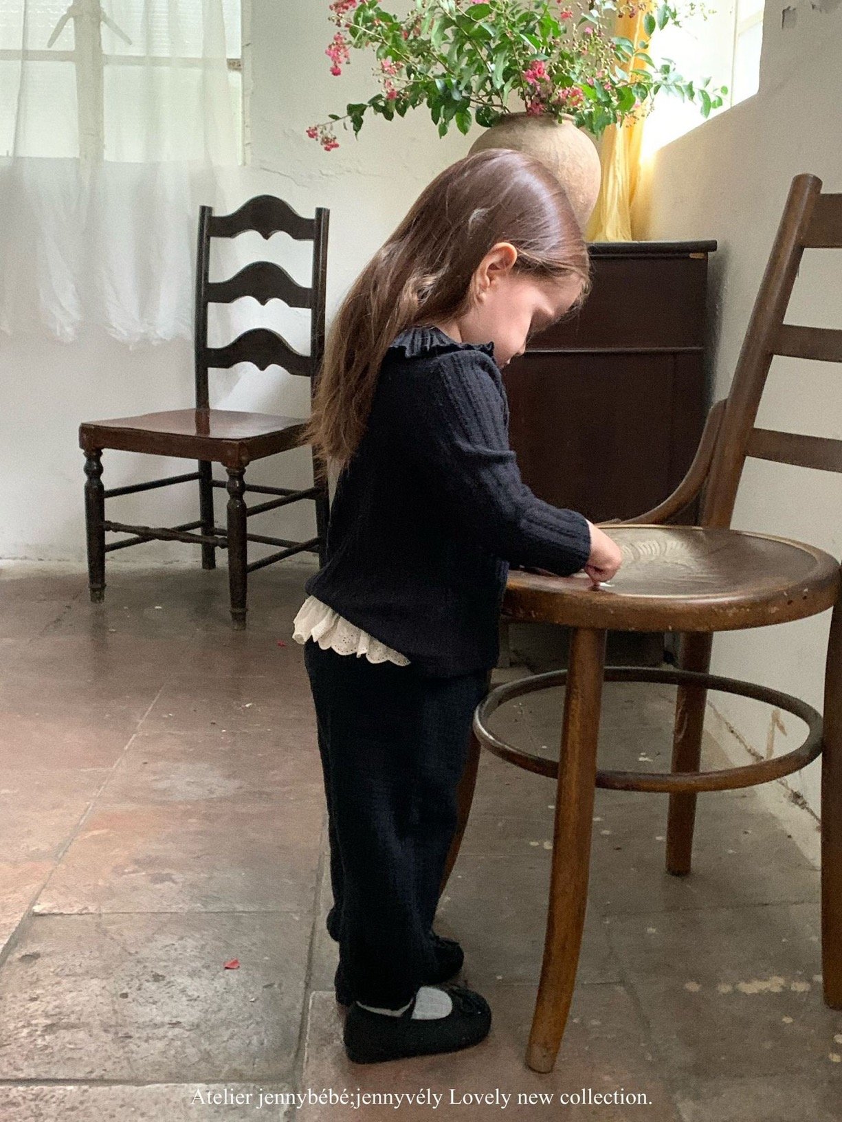 JE572｜(66-90cm) 荷葉領開襟外套/棉紗花邊束口褲