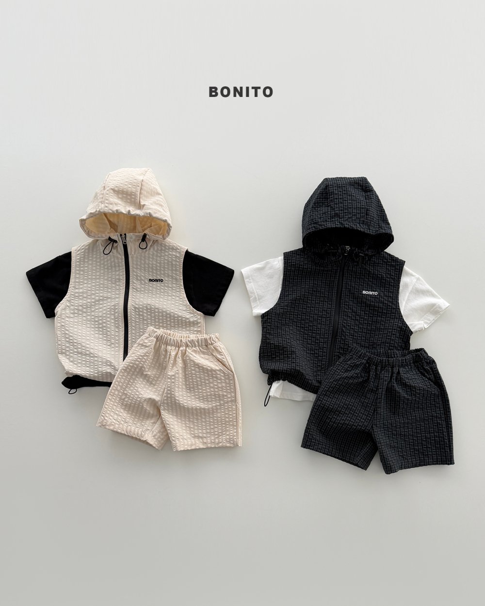 Bonito02｜(75cm-125cm) 2色帥氣連帽拉鍊背心
