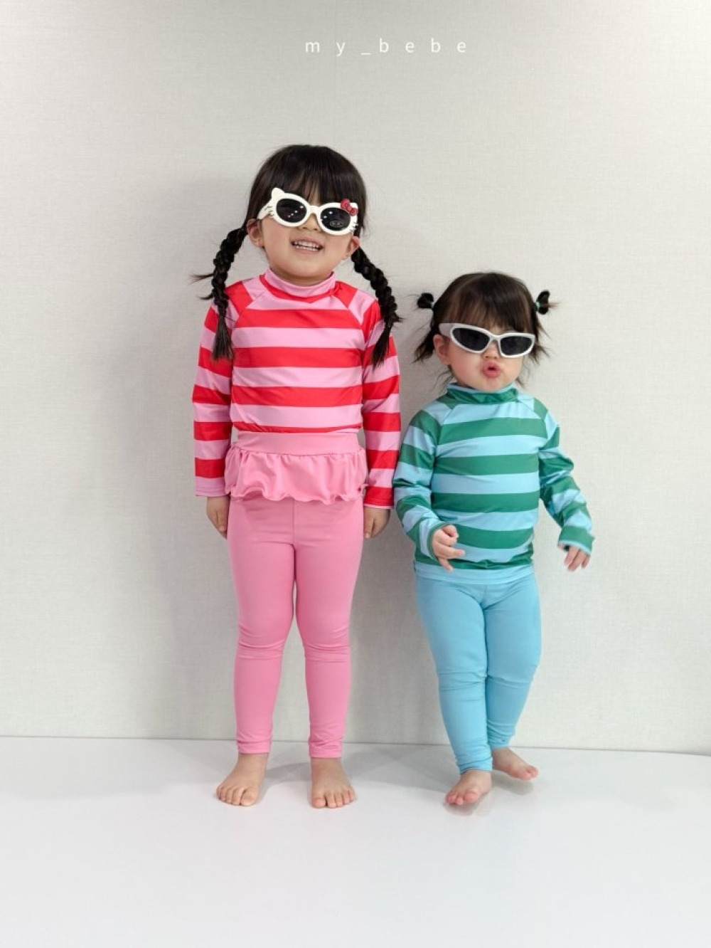 my_bebe06｜(75-105cm) 長袖防曬條紋泳衣