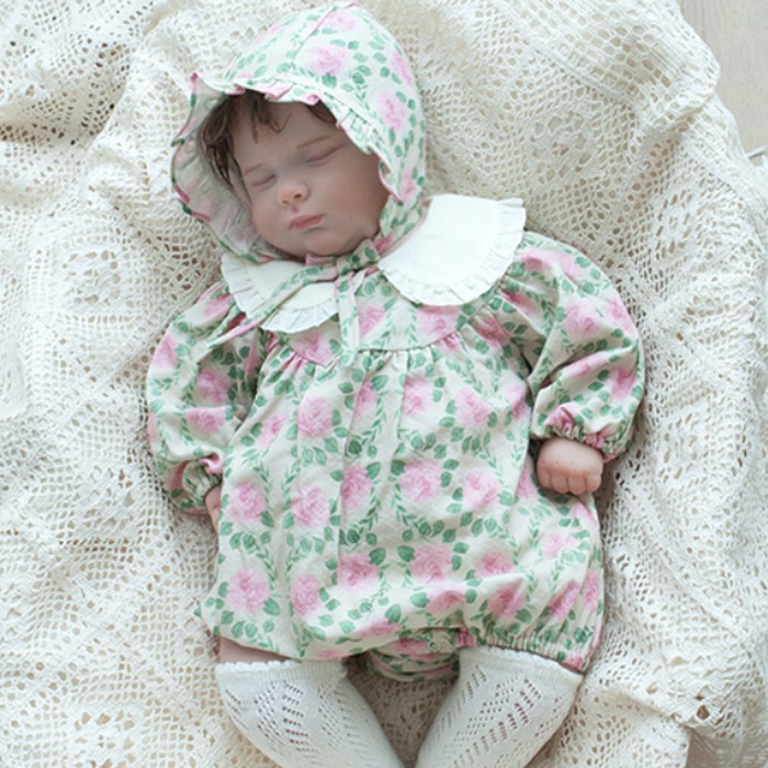 LEMONADE25｜(55cm-85cm) 2色玫瑰碎花包屁衣含帽子