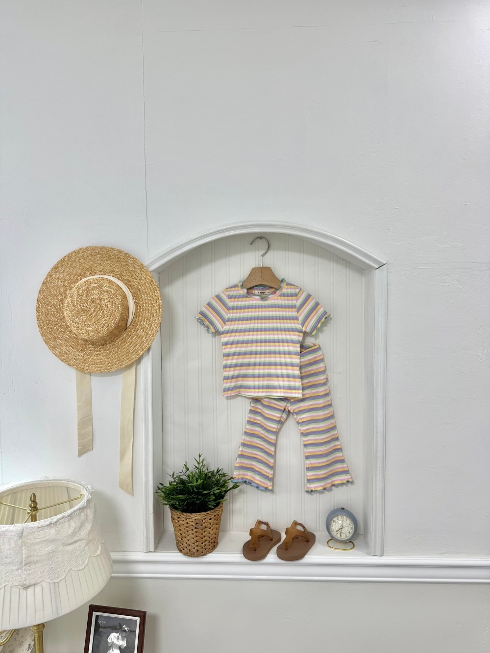 LePetitmot16｜(80-125cm) 木耳邊條紋套裝