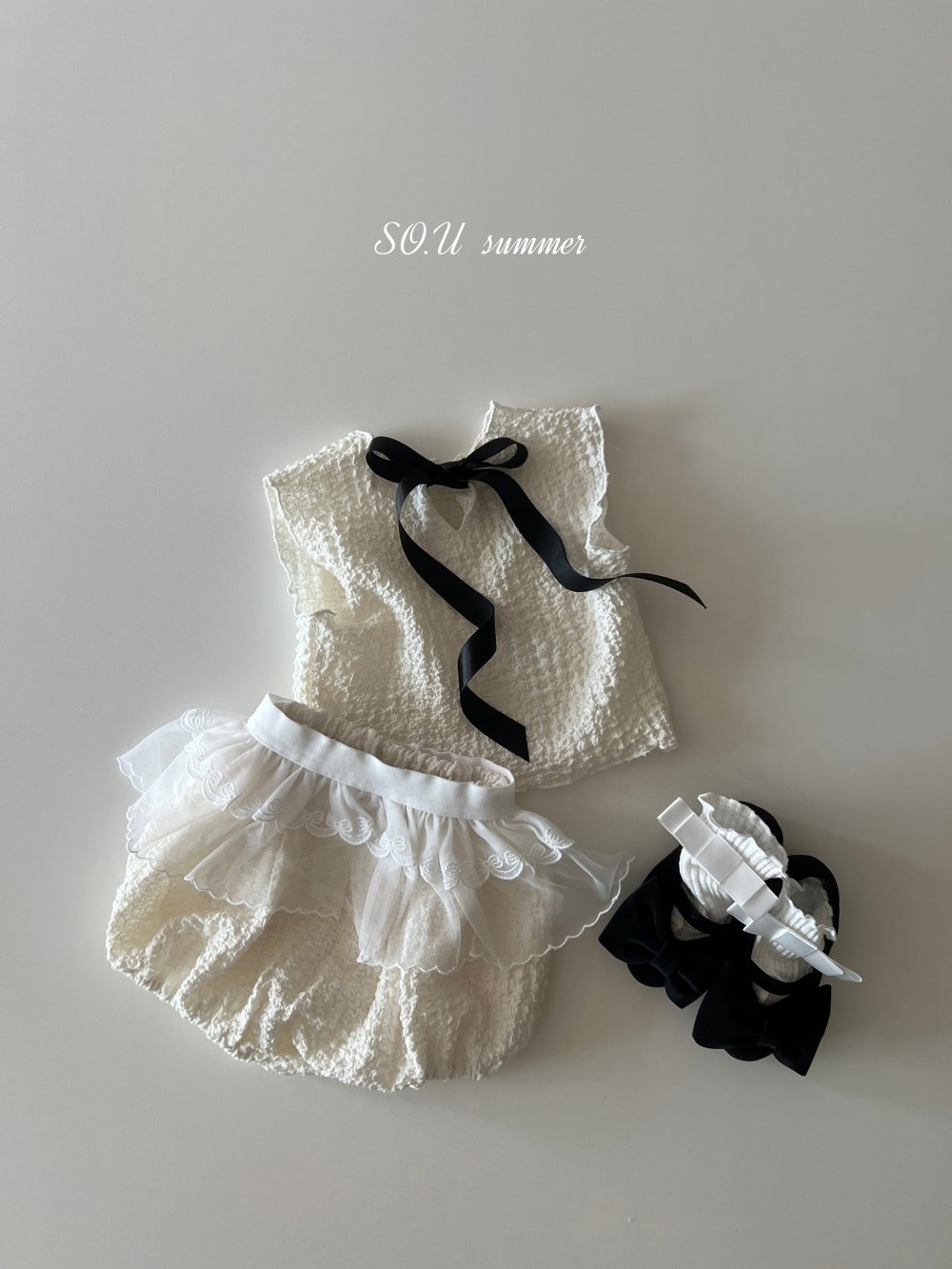 SO.U23｜(6m-18m) 抓皺緞帶套裝