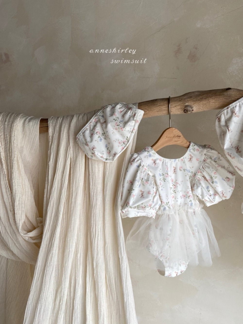Anne Shirley41｜(3m-5y) 1色田園兔子薄紗泳裝含泳帽