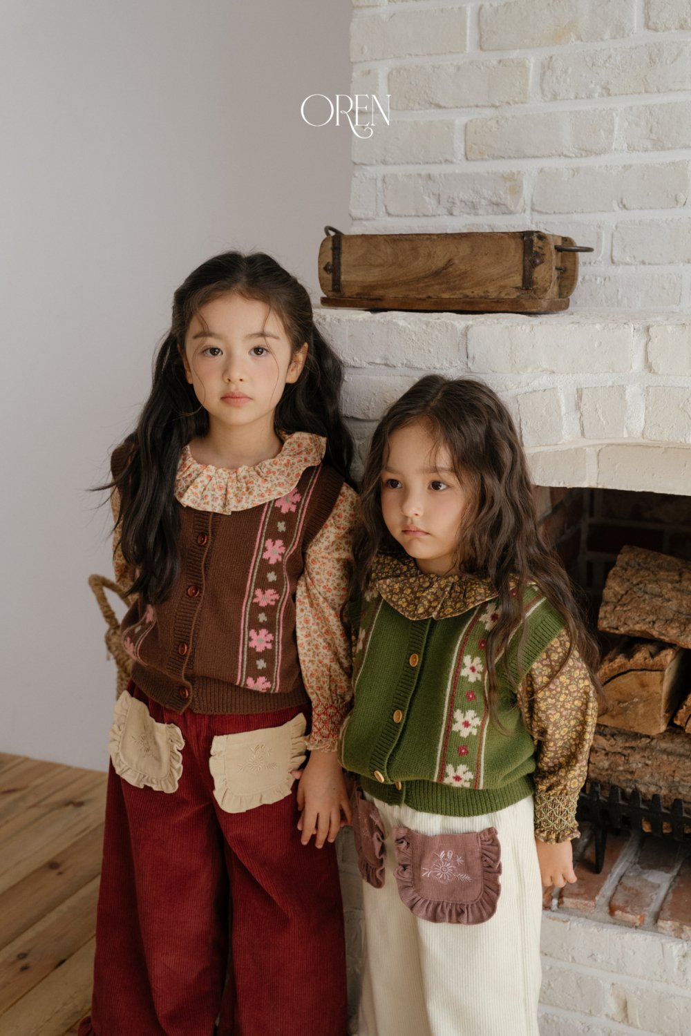 OREN32｜(85-120cm) 復古小花針織排扣背心