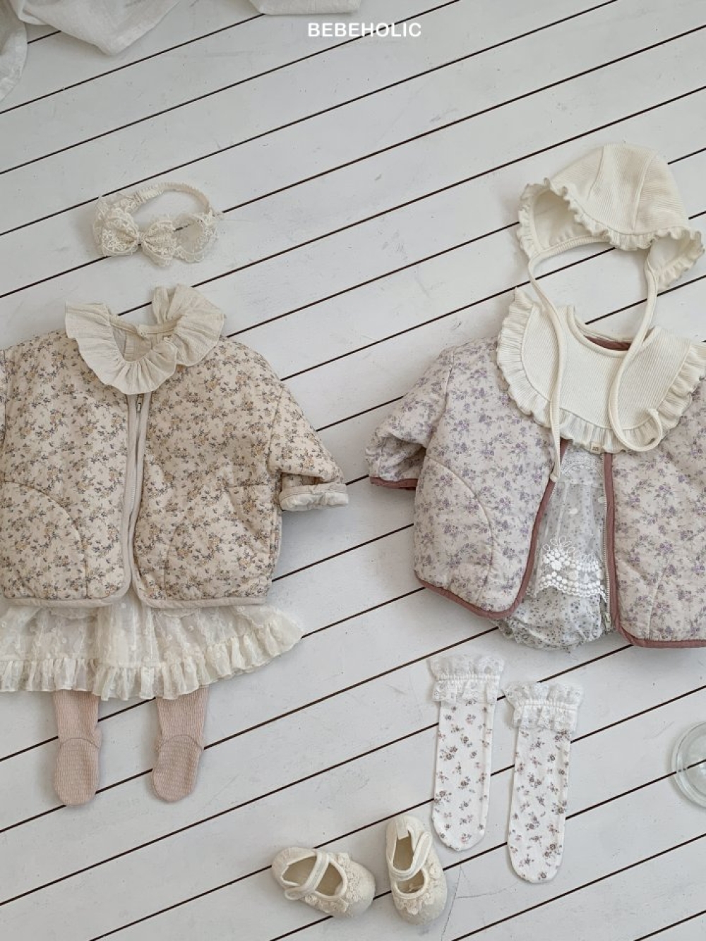 Bebe holic19｜(6m-18m) 碎花滾邊鋪棉拉鍊外套