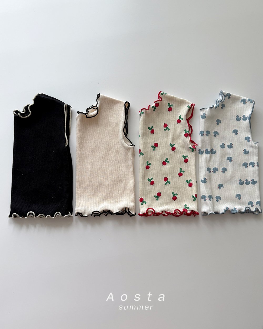 AOSTA47｜(6m-5y) 4款羅紋木耳邊無袖上衣