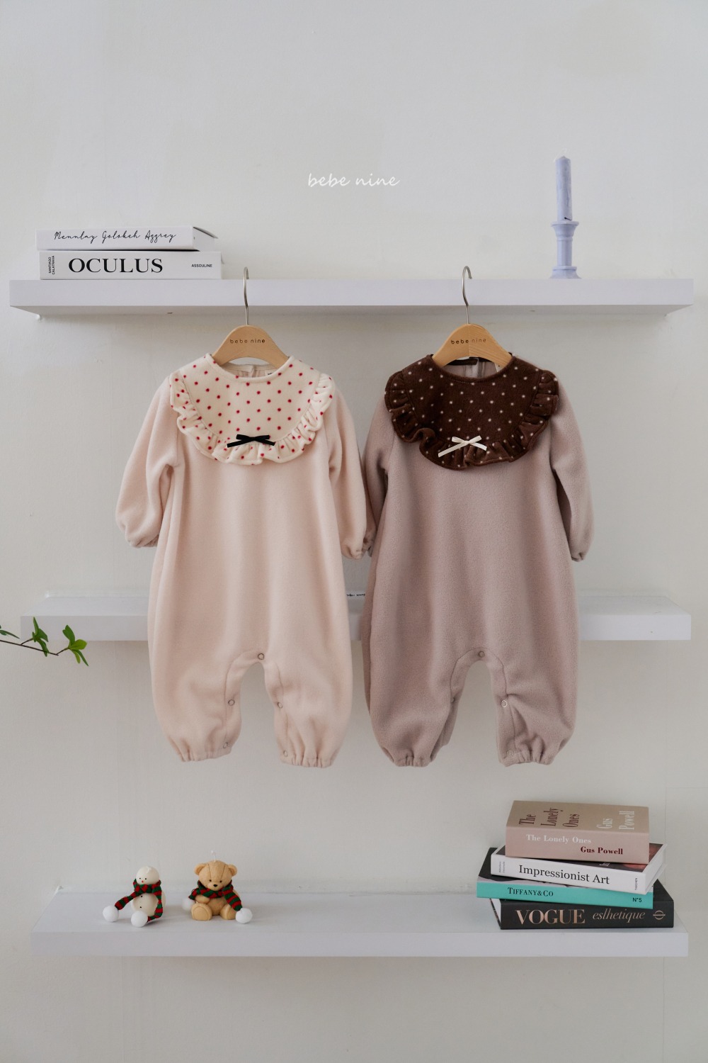 bebe nine04 (55cm-75cm) 2色磨毛荷葉圍兜設計連身衣