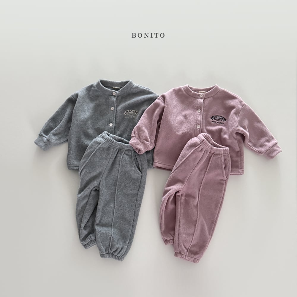 Bonito17｜(75cm-125cm) 磨毛開襟外套壓紋束口褲套裝