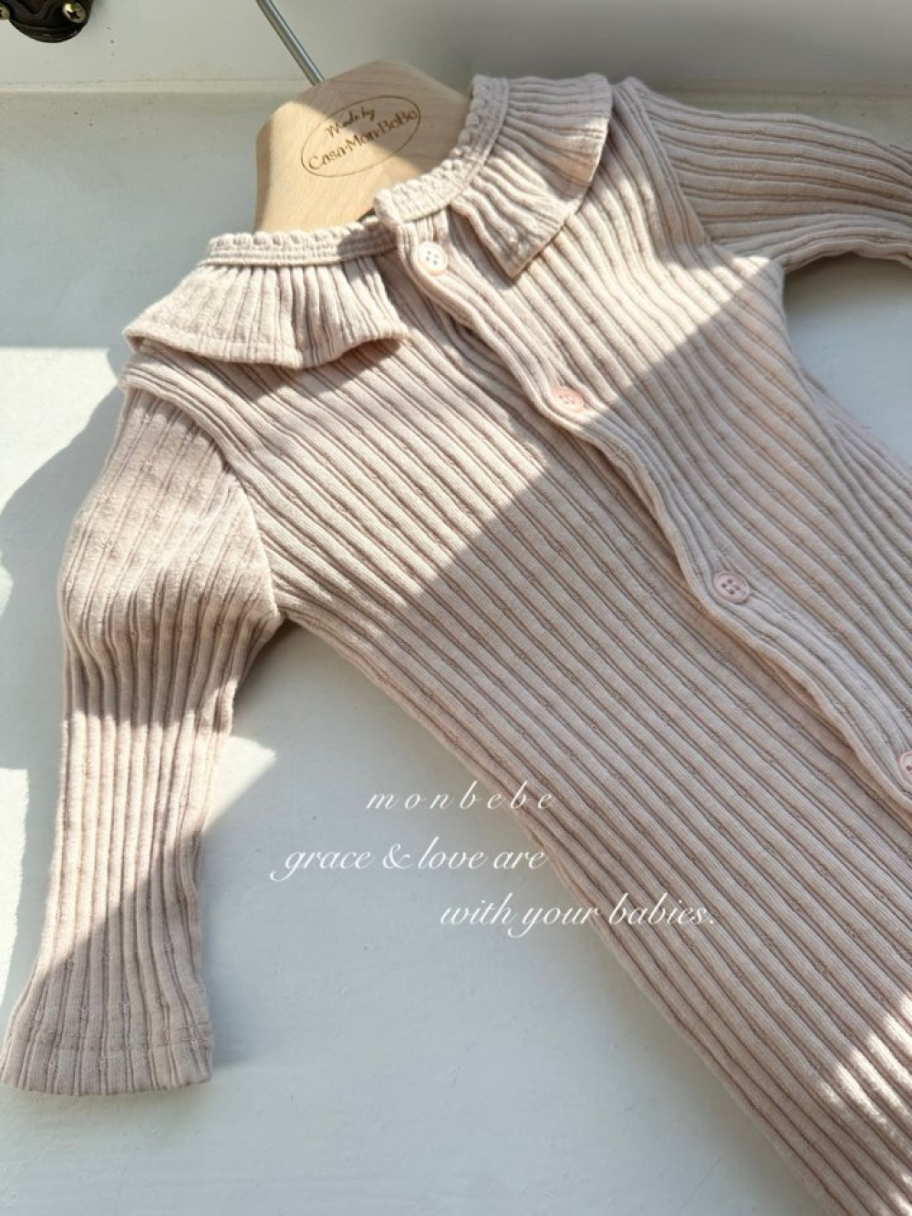 MONBEBE09｜(0m-6m) 摺邊坑條連身衣