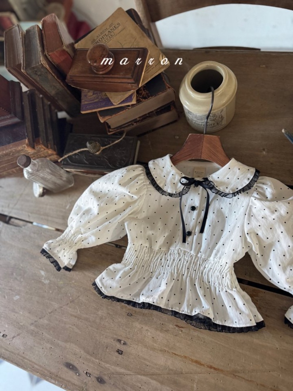 Marron60｜(1y-6y) 點點蕾絲上衣