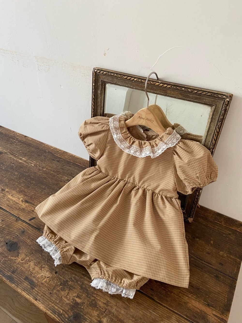 Anne Shirley20｜(3m-22m) 1色格紋蕾絲邊連身褲