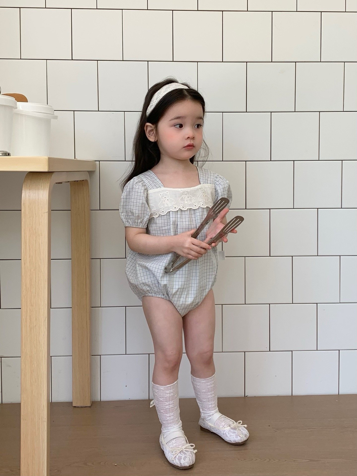 JE45｜(66-120cm) 水藍格紋包屁衣/洋裝