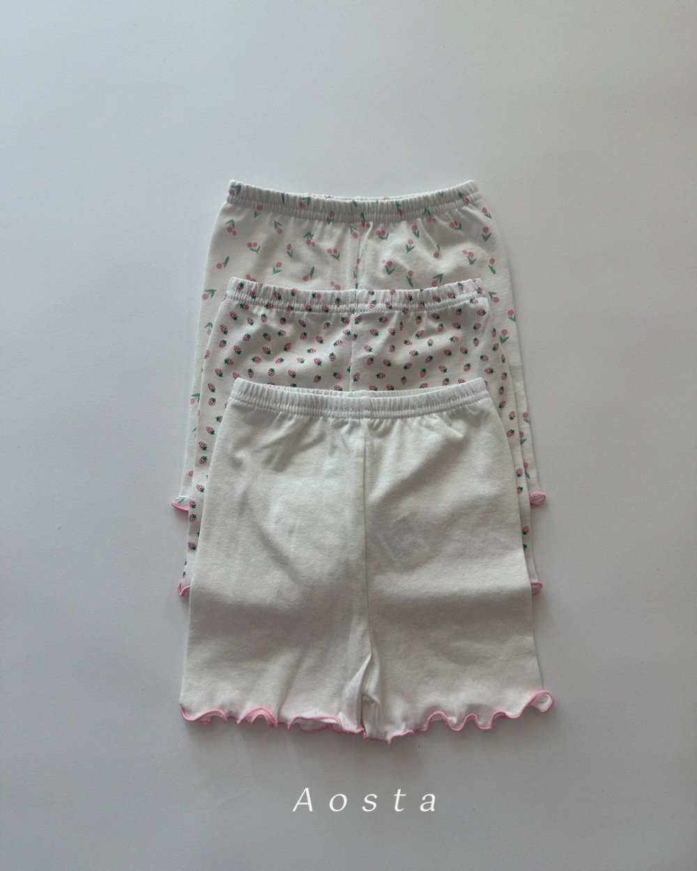 AOSTA15｜(6m-5y) 3款繽紛木耳邊短棉褲