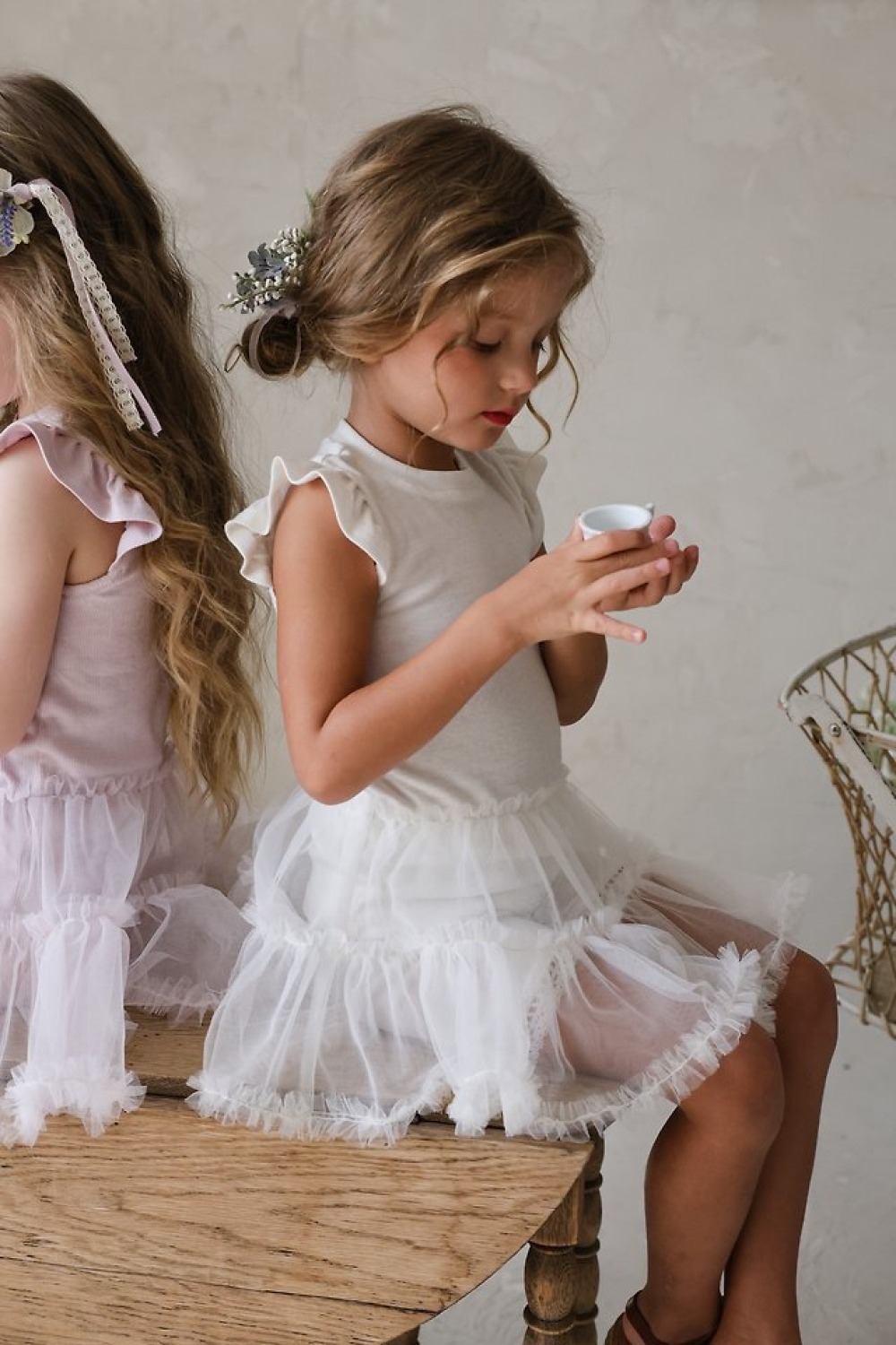 FLO41｜(75-140) 荷葉袖薄紗洋裝