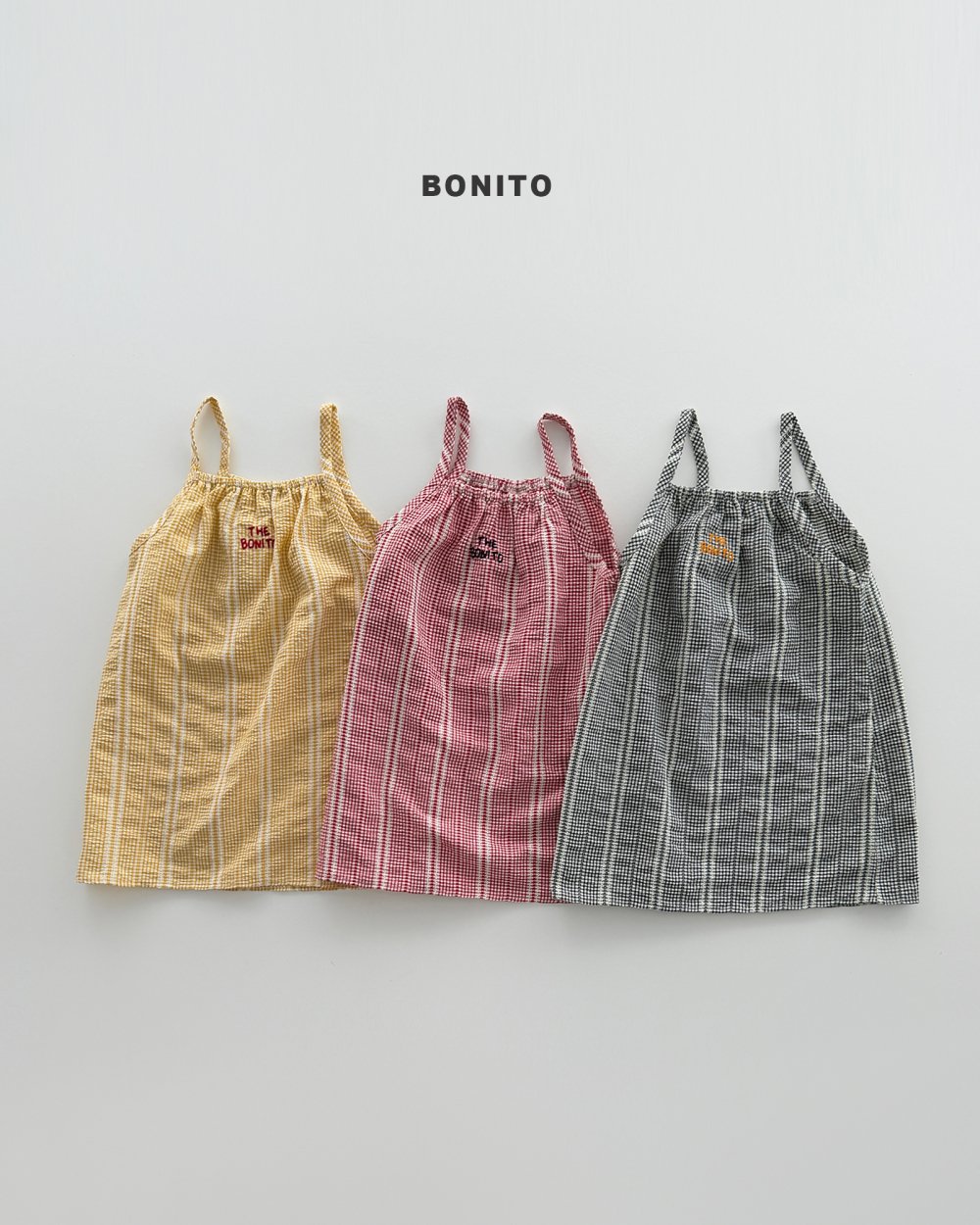 Bonito39｜(75cm-125cm) 3色編織格紋吊帶裙