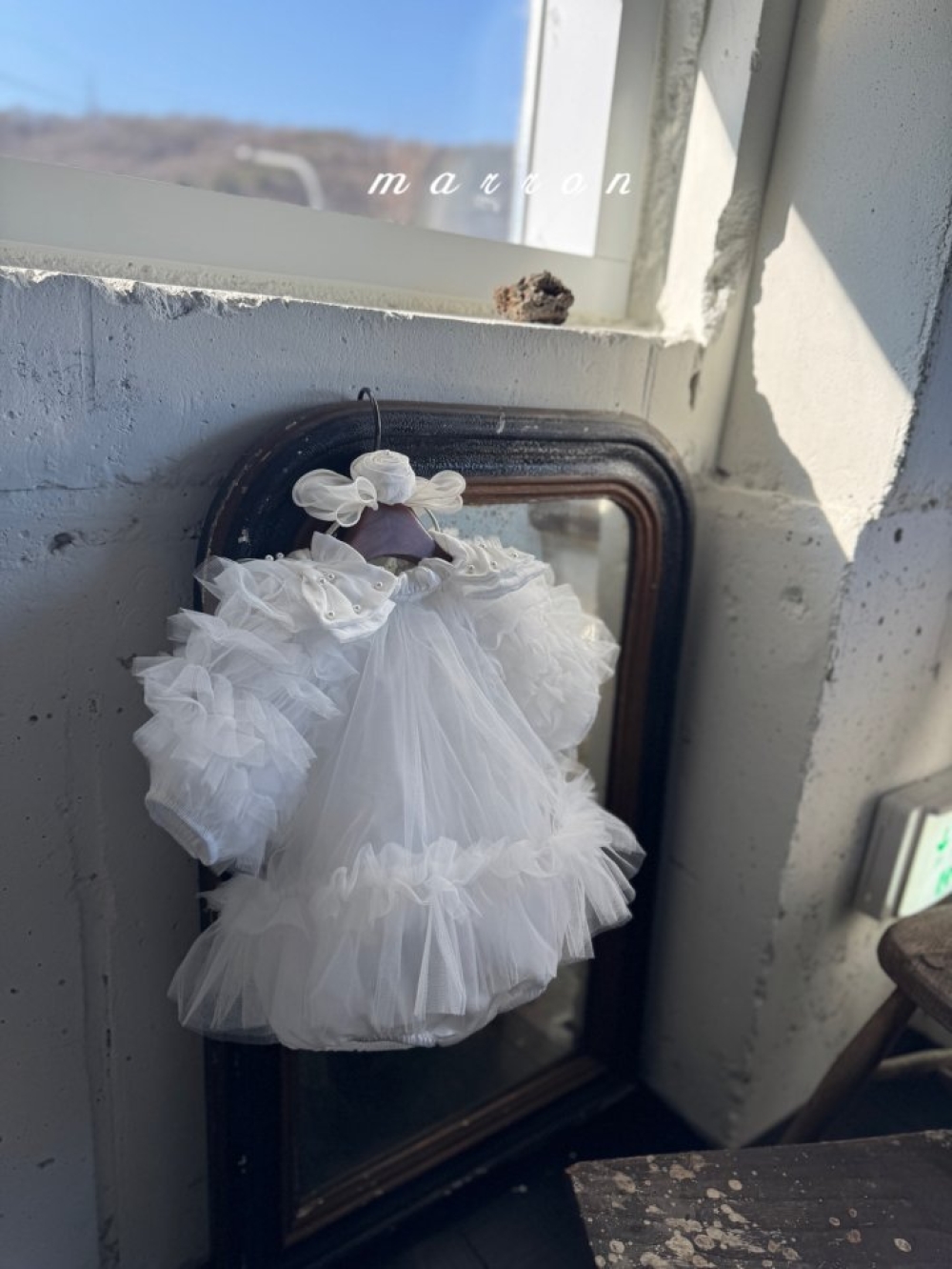 Marron31｜(3m-18m) 薄紗滾邊蓬蓬袖洋包屁衣