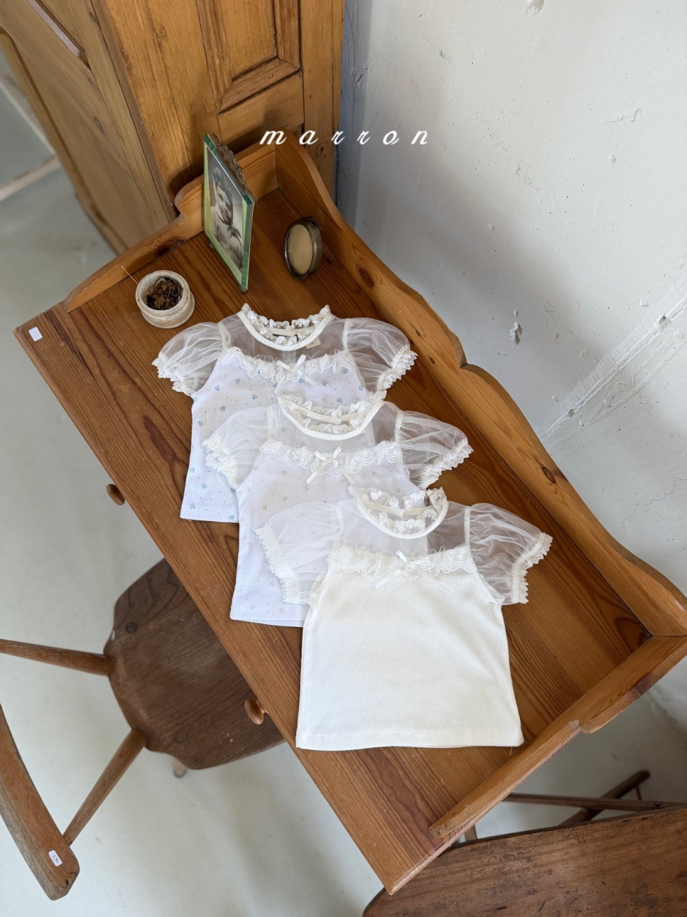 Marron30｜(1y-6y) 優雅緞帶蕾絲上衣