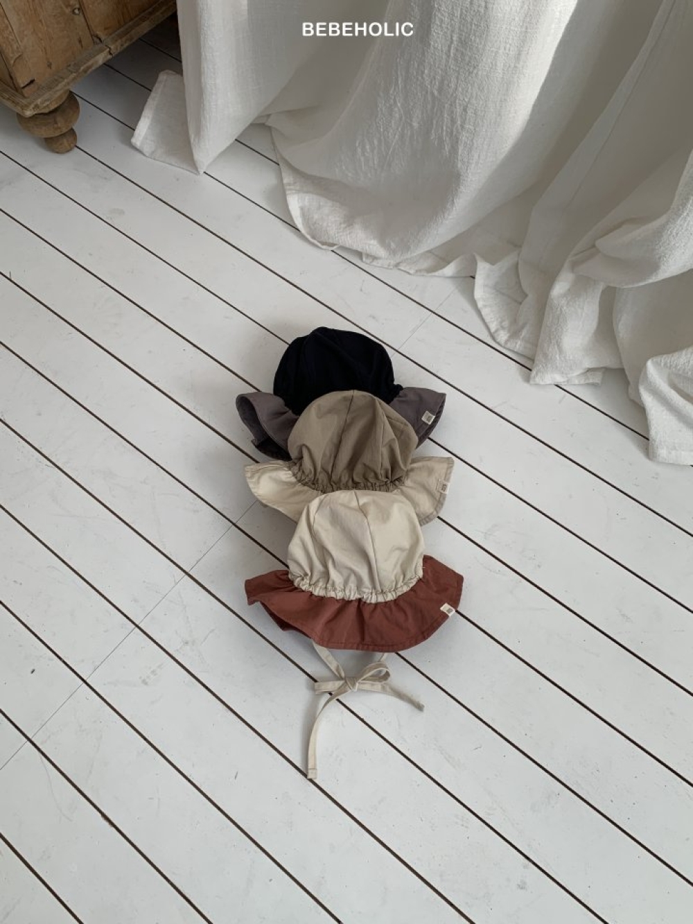 Bebe holic03｜(3m-18m) 拚色漁夫綁帶帽