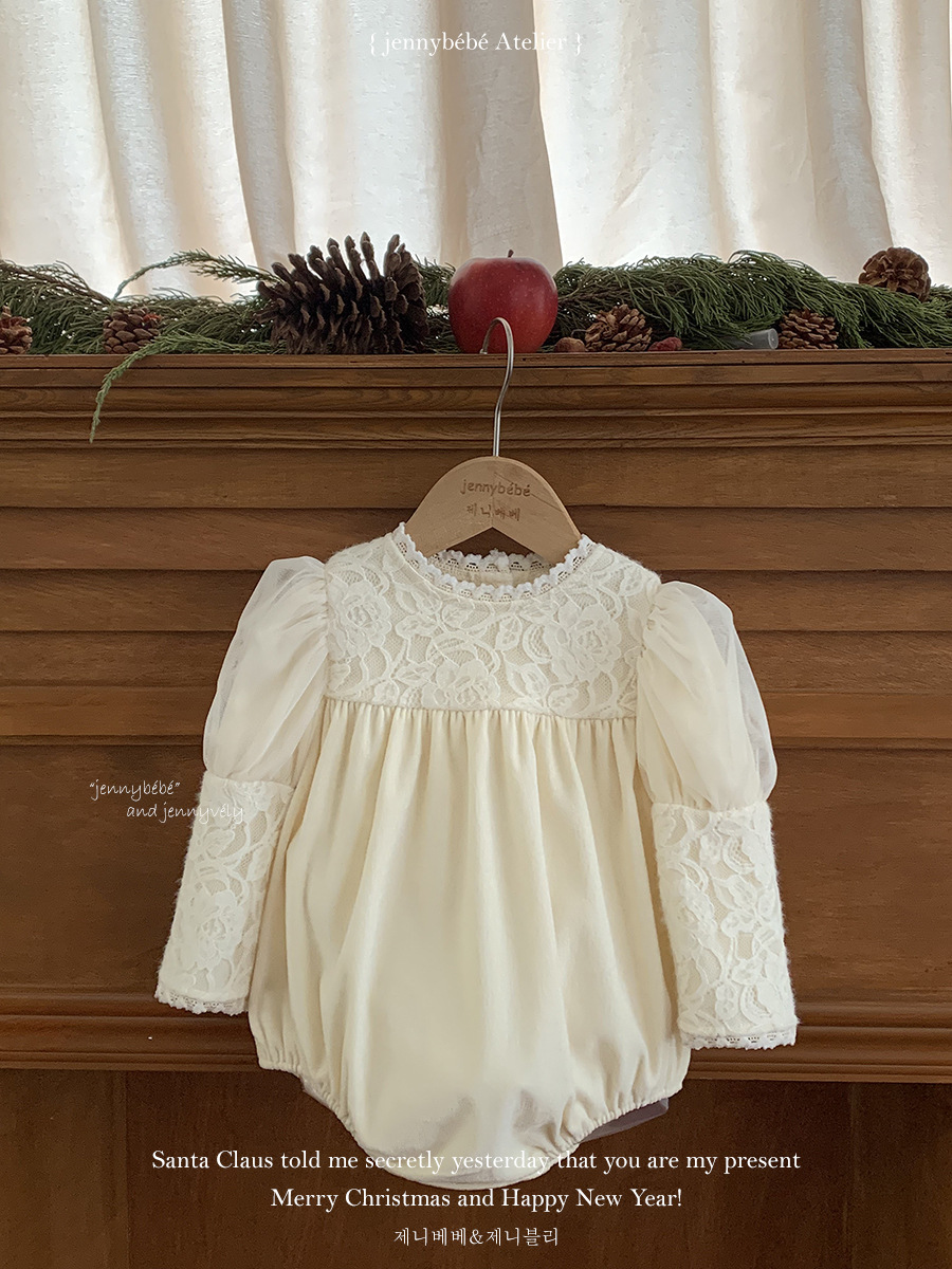 JE 421｜(66-90cm)  玫瑰蕾絲包屁衣