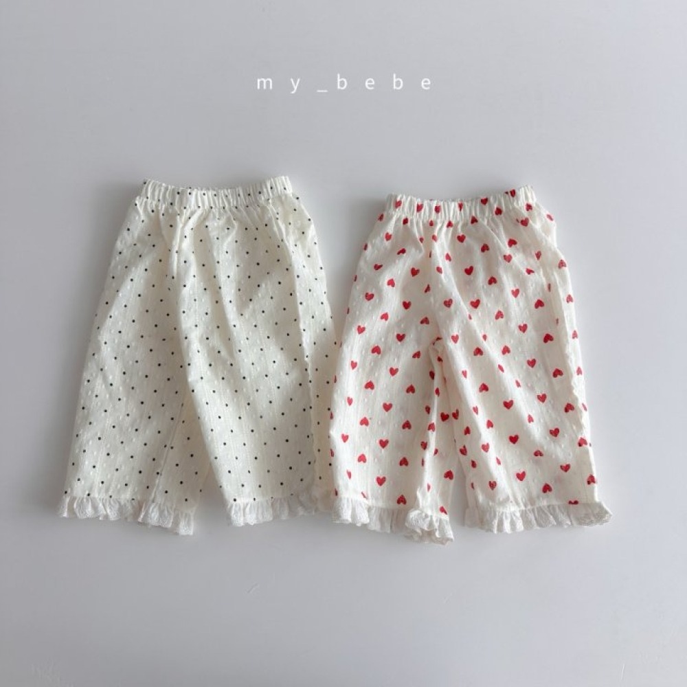 my_bebe30｜(80-120cm) 蕾絲邊直筒長褲