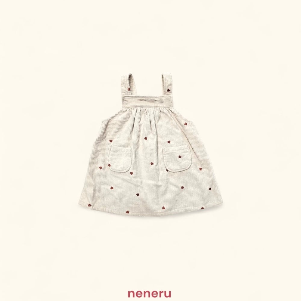 neneru10｜(60cm-85cm) 1色愛心印花燈芯絨吊帶裙