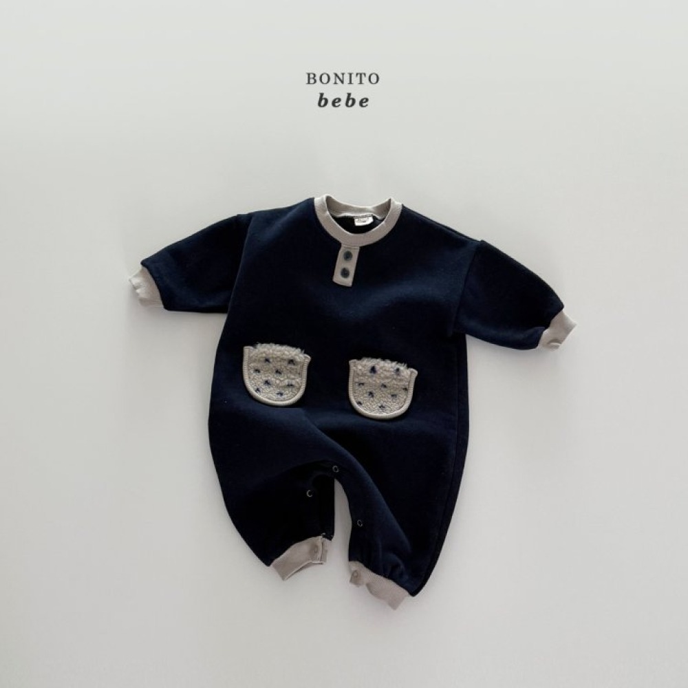 Bonito57｜(3m-18cm) 撞色口袋連身衣