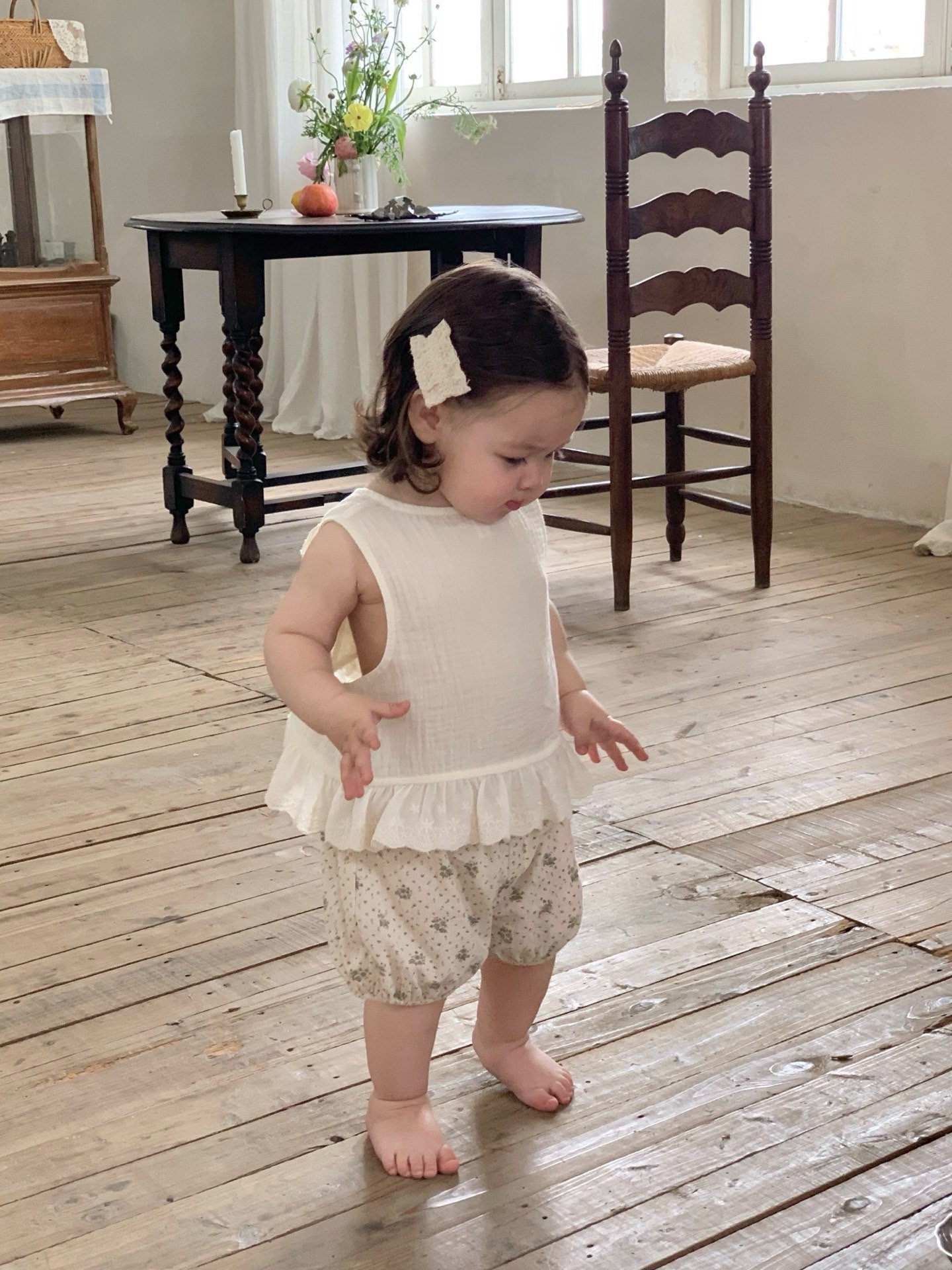 JE39｜(73-100cm) 花邊背心碎花短褲套裝