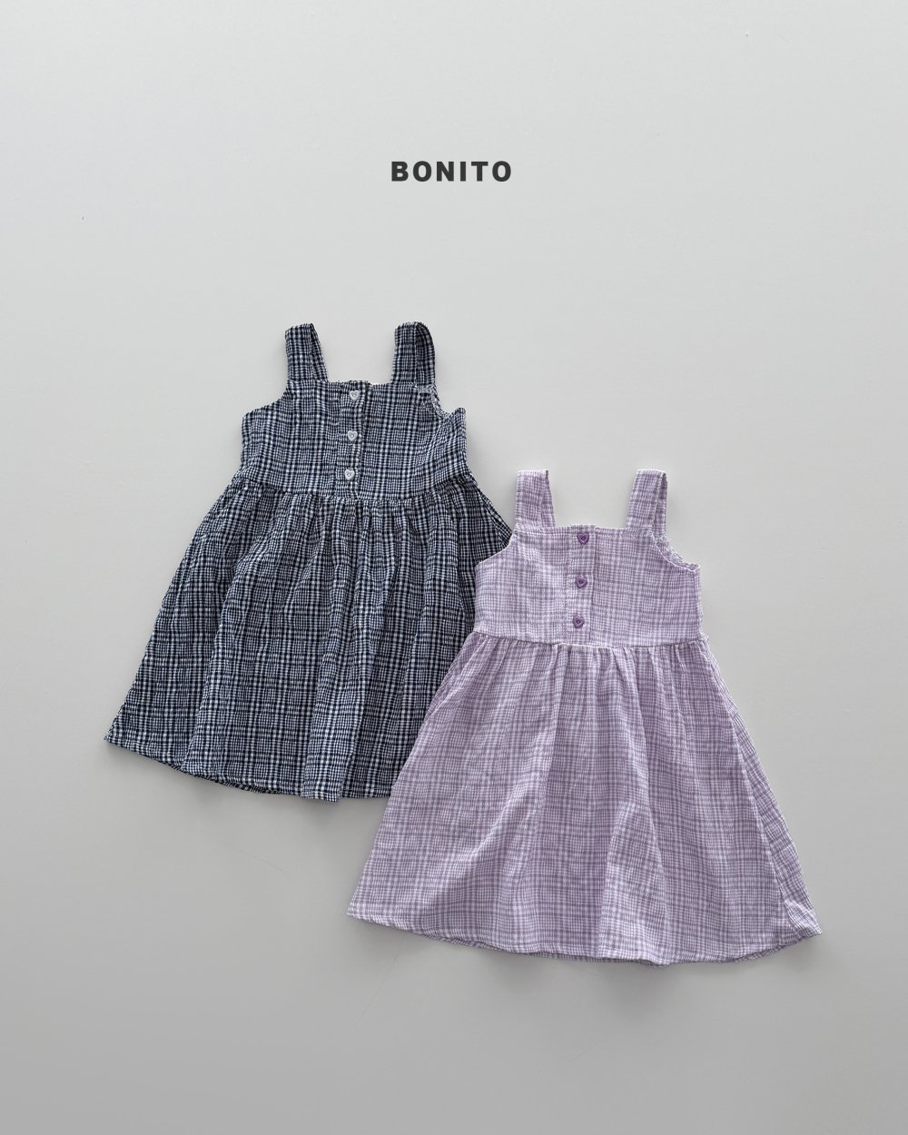 Bonito03｜(75cm-125cm) 2色田園格子吊帶洋裝