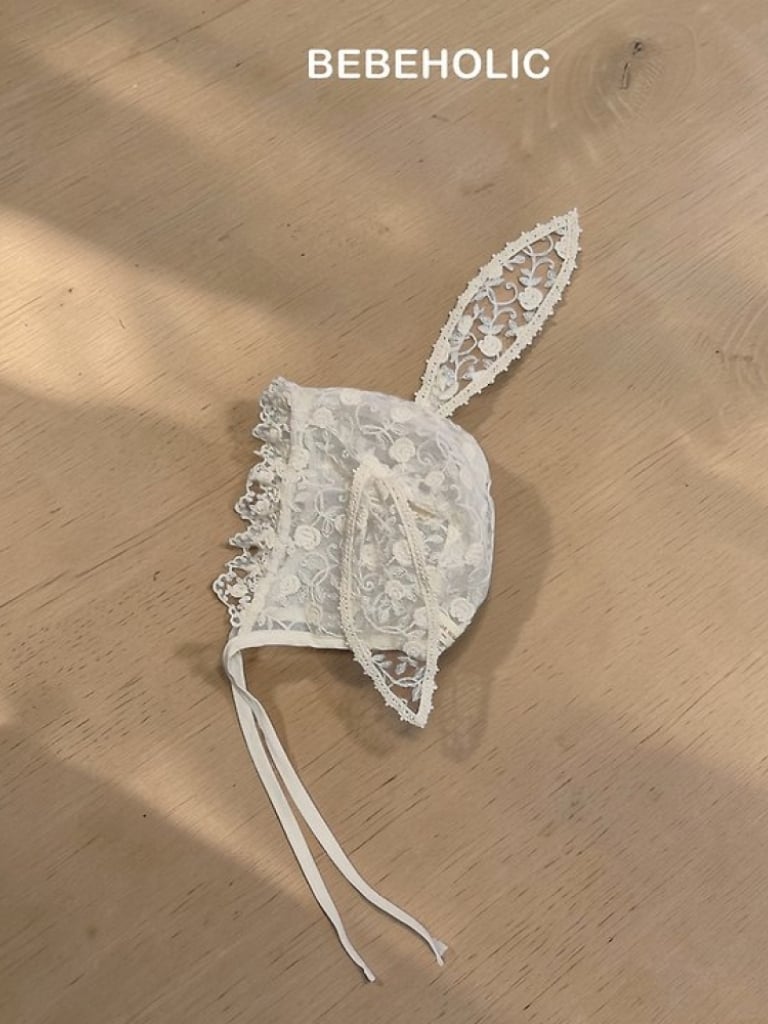 Bebe holic64｜(Free) 蕾絲兔耳綁帶帽