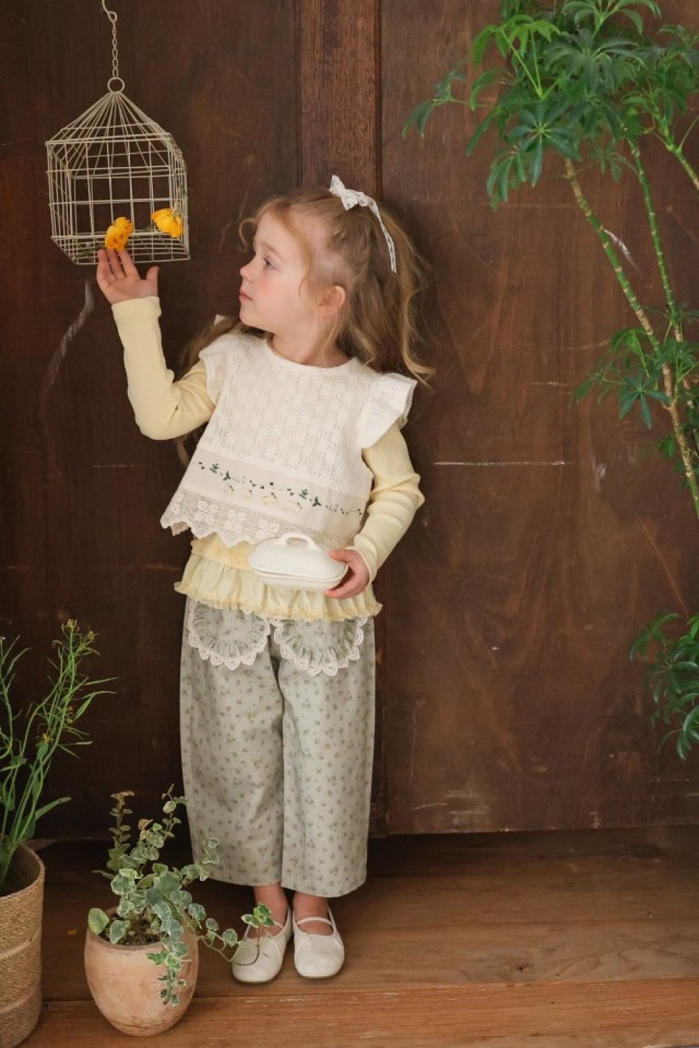 FLO53｜(75-140) 1色針織田園小兔背心