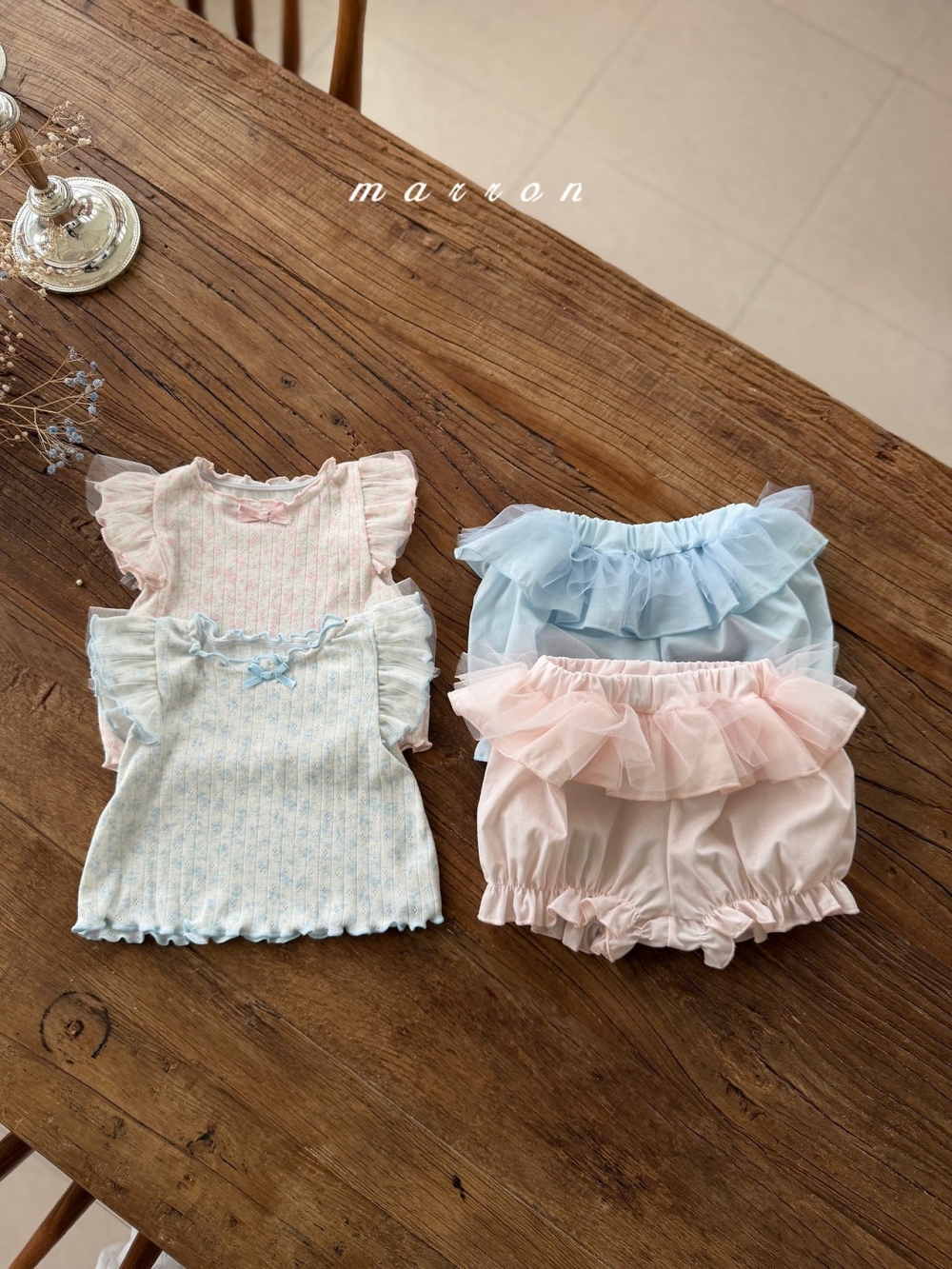 Marron02｜(3m-18m) 蕾絲小碎花套裝