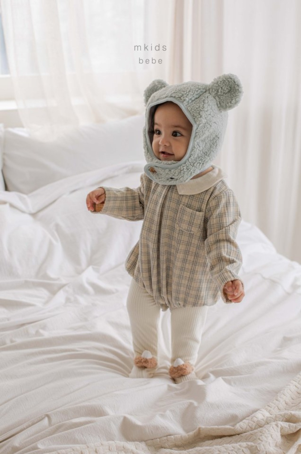 M-KIDS10｜(55-80cm) 2色口袋格紋圓領包屁衣