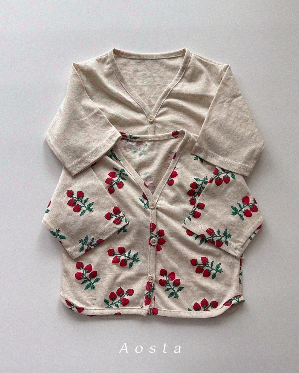 AOSTA22｜(6m-5y) 2款亞麻鈕釦開衫外套