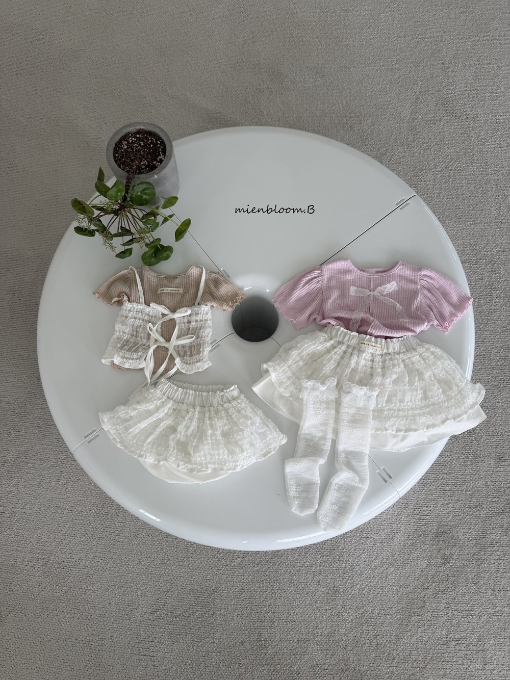 Bloom.b18｜(55cm-118cm) 羅紋蕾絲緞帶上衣