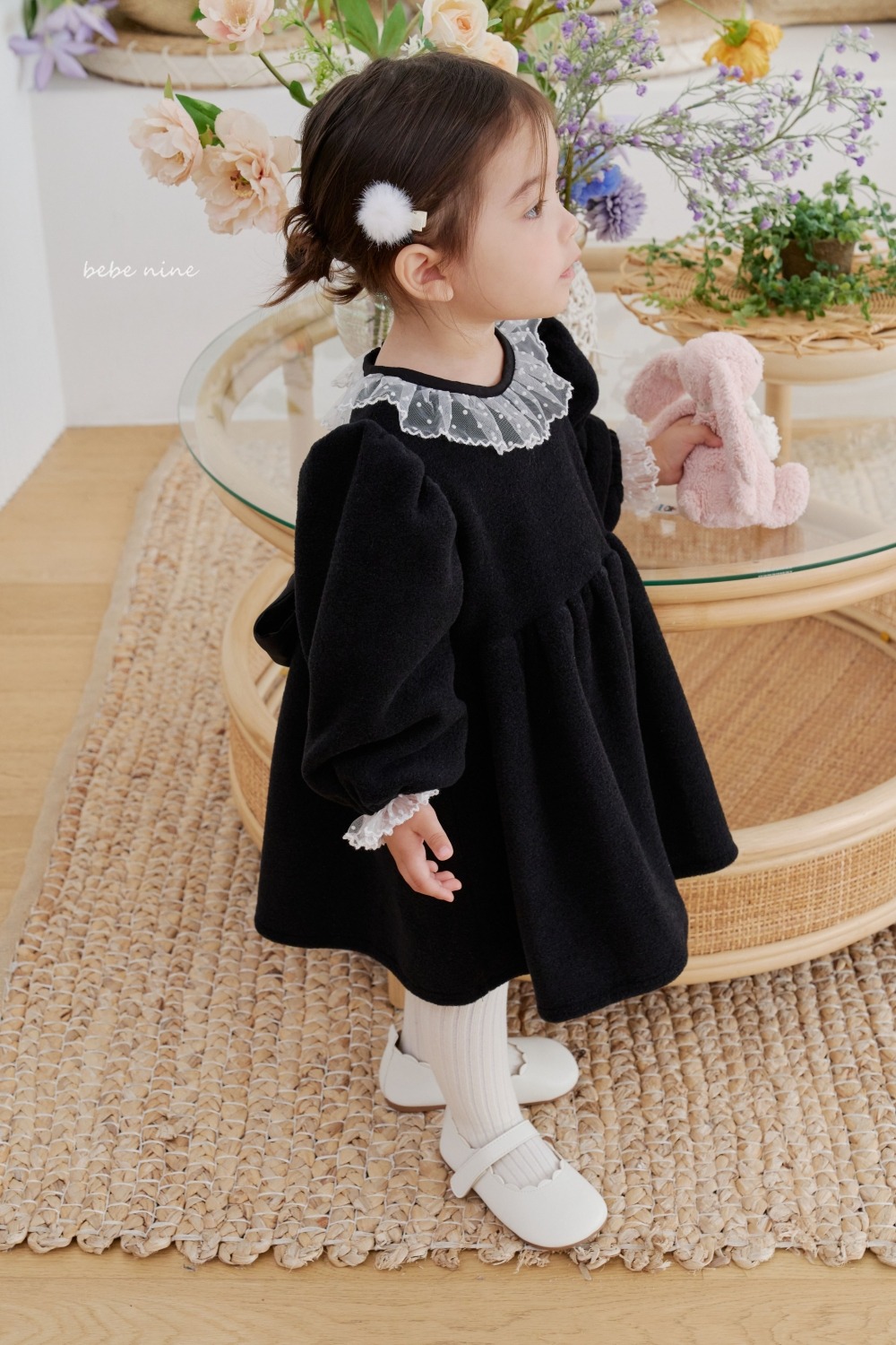 bebe nine32 (65cm-115cm) 2色蕾絲領綁帶洋裝