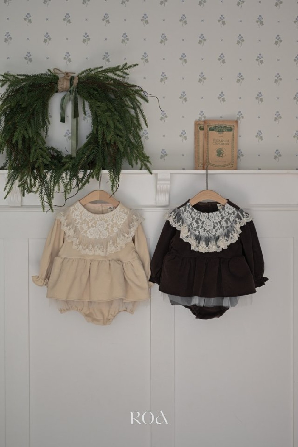 ROA46｜(6m-18m) 2色玫瑰蕾絲薄紗裙包屁衣