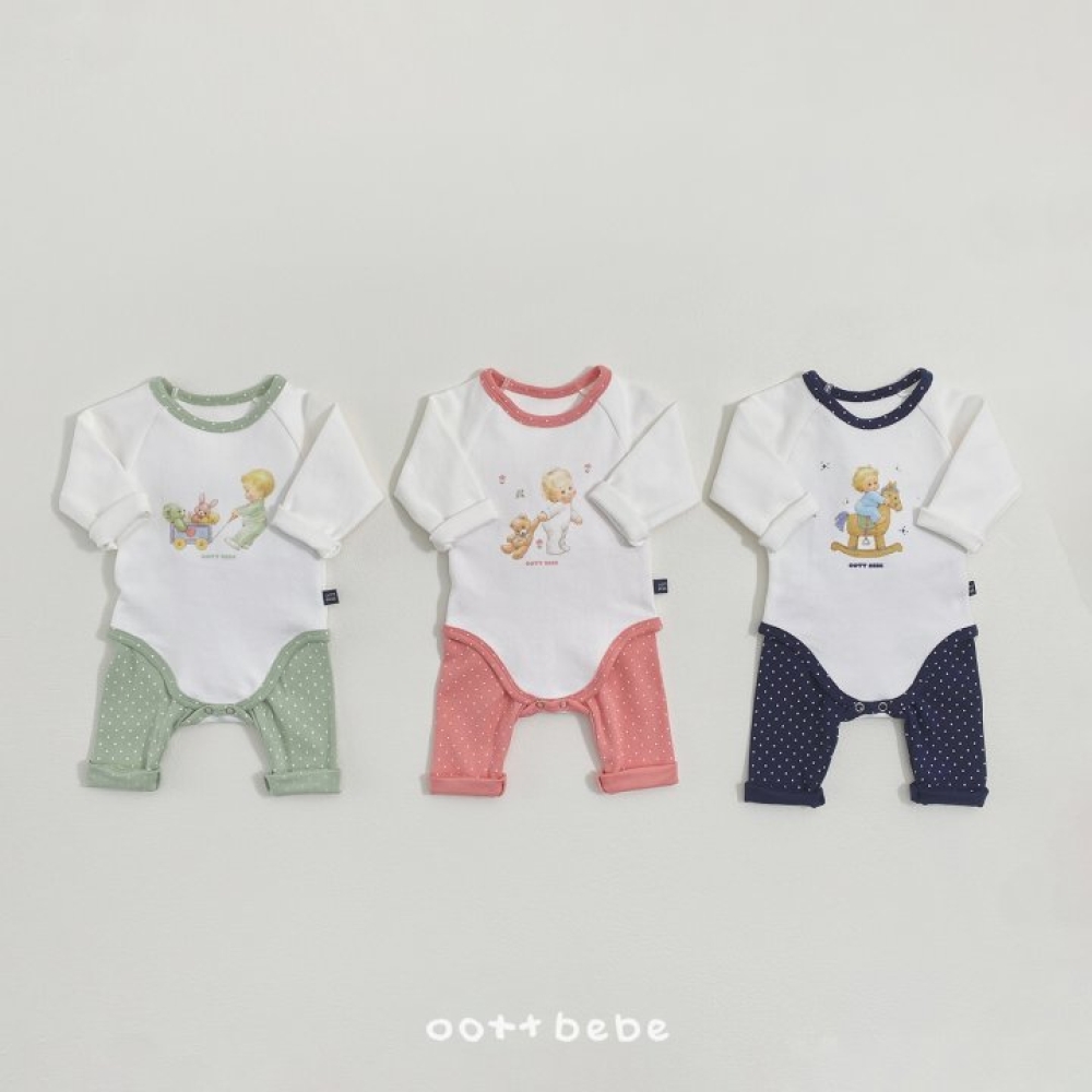 Oottbebe15｜(0m-12m) 奶油貝貝居家包屁衣褲子套裝