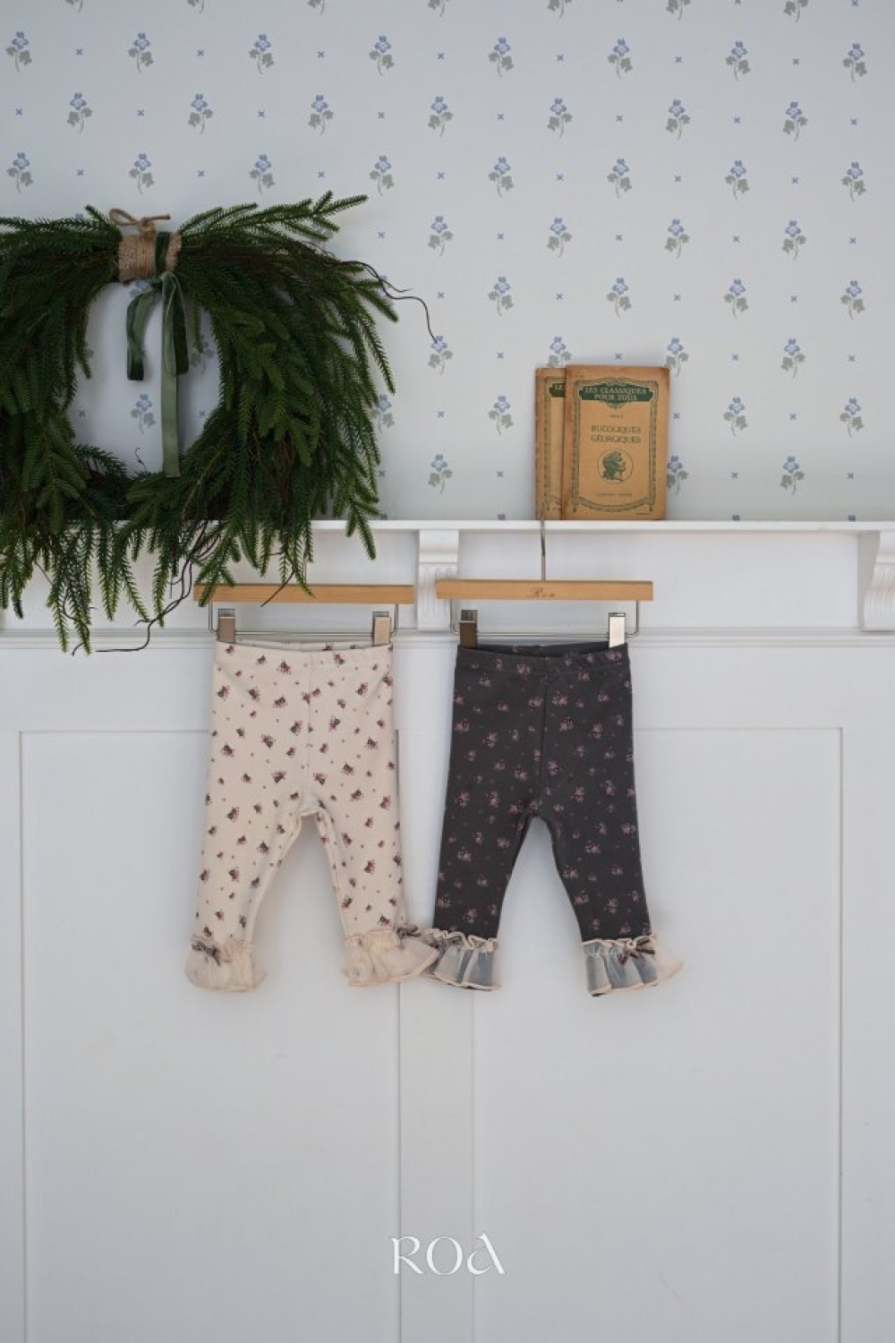 ROA35｜(6m-18m) 2色碎花薄紗荷葉邊緊身褲